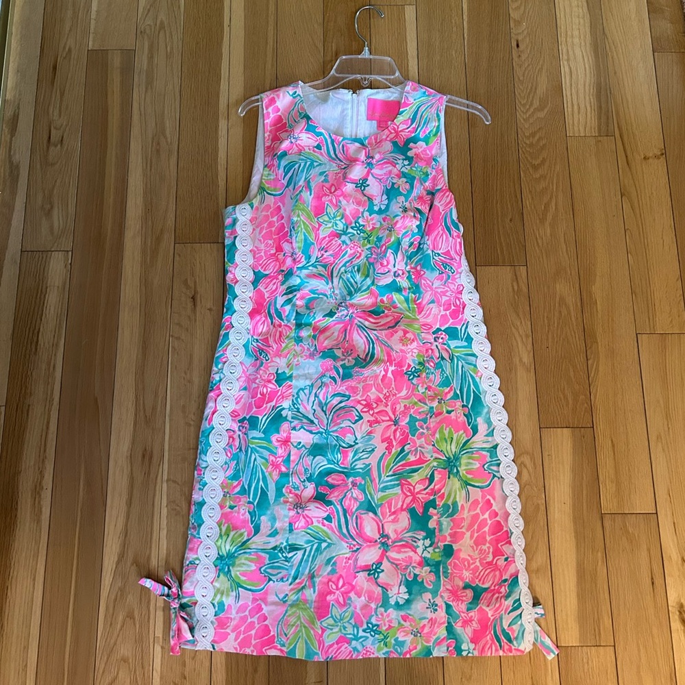 Lilly Pulitzer Pink and Green Floral Shift Dress
